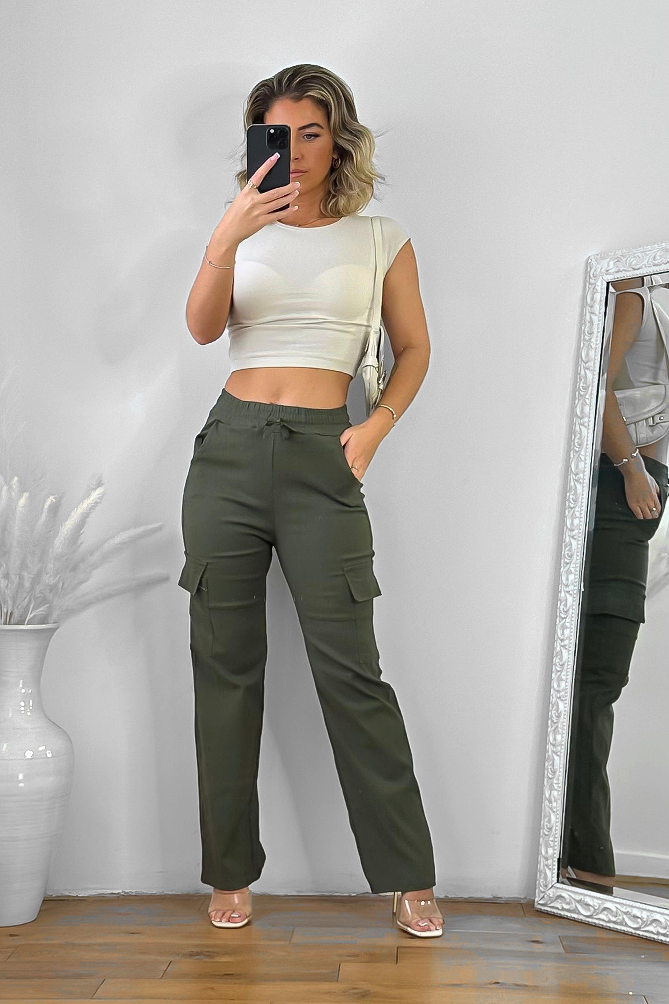 Utility Pockets Fitted Extra Stretchy Cargo Trousers-SinglePrice