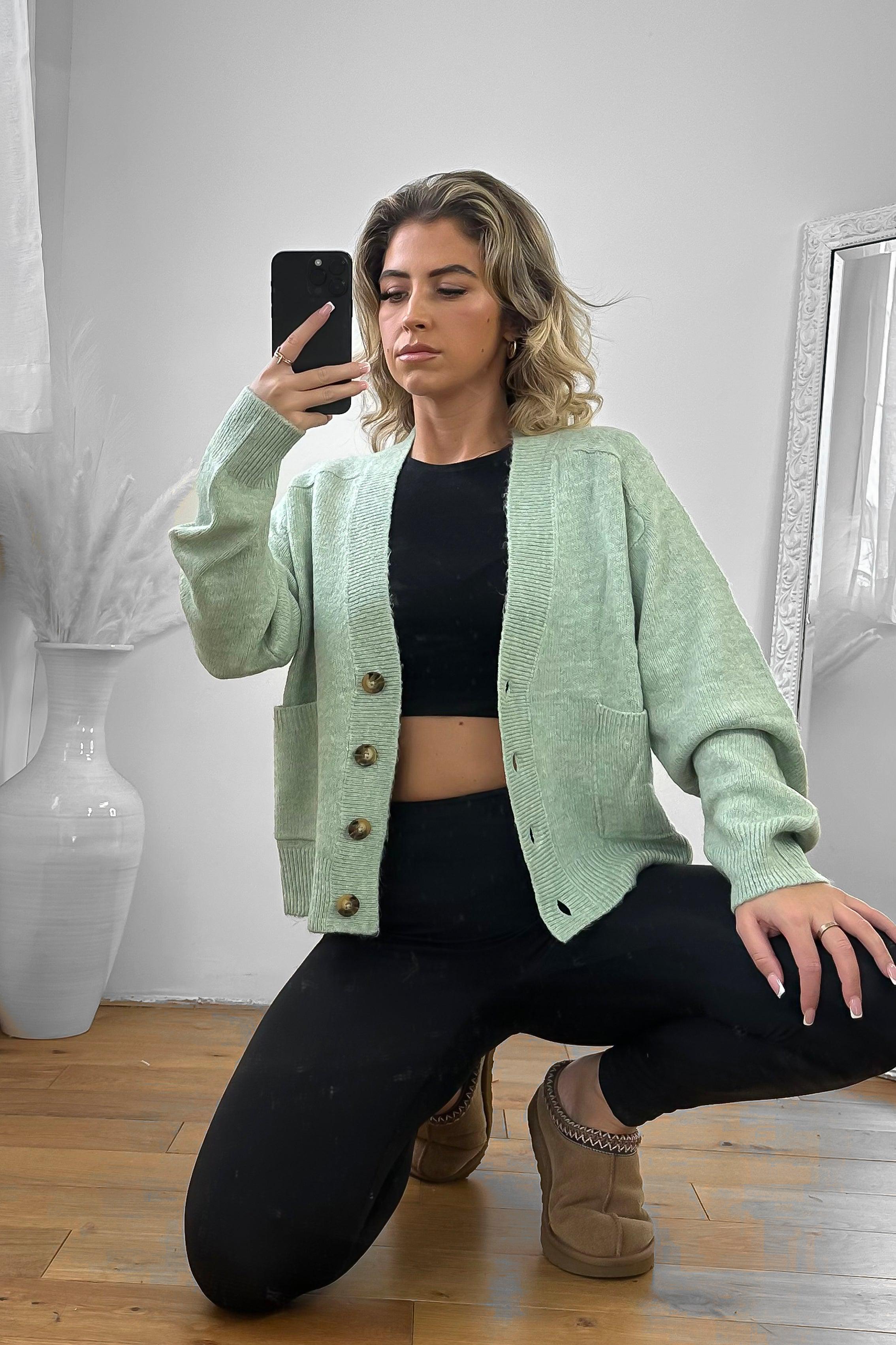 Open Side Pockets Boyfriend Style Cardigan-SinglePrice