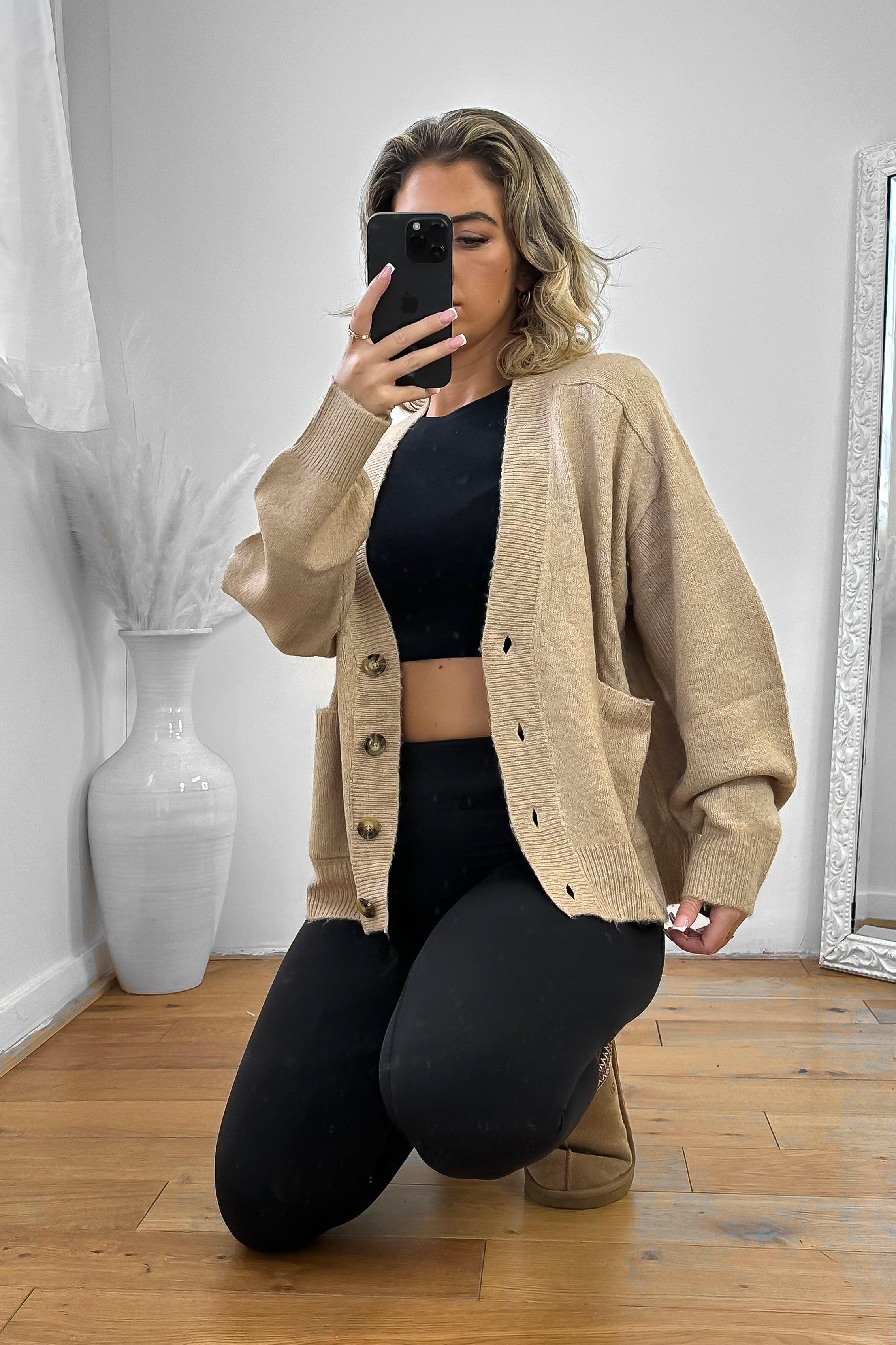 Open Side Pockets Boyfriend Style Cardigan-SinglePrice