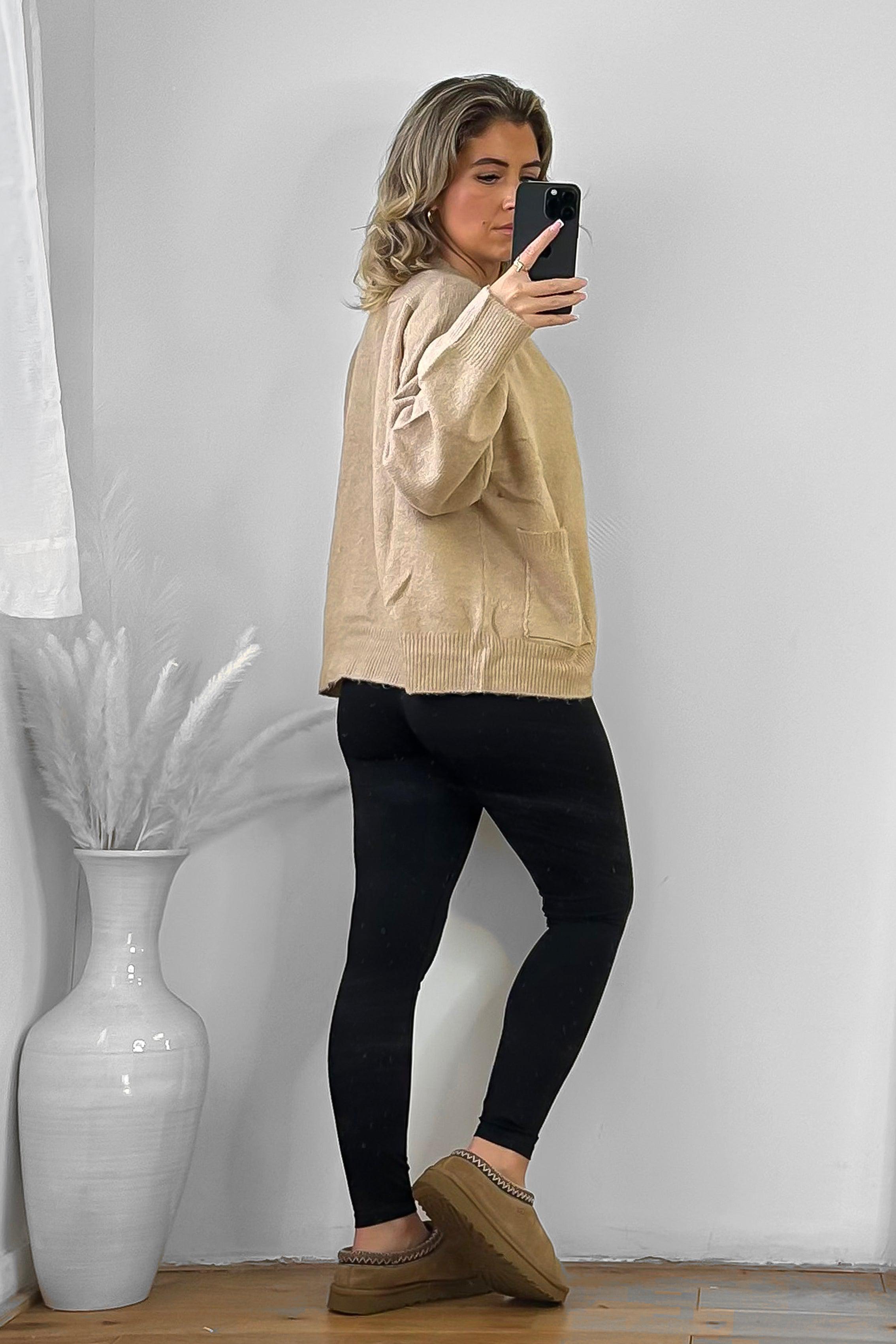 Open Side Pockets Boyfriend Style Cardigan-SinglePrice