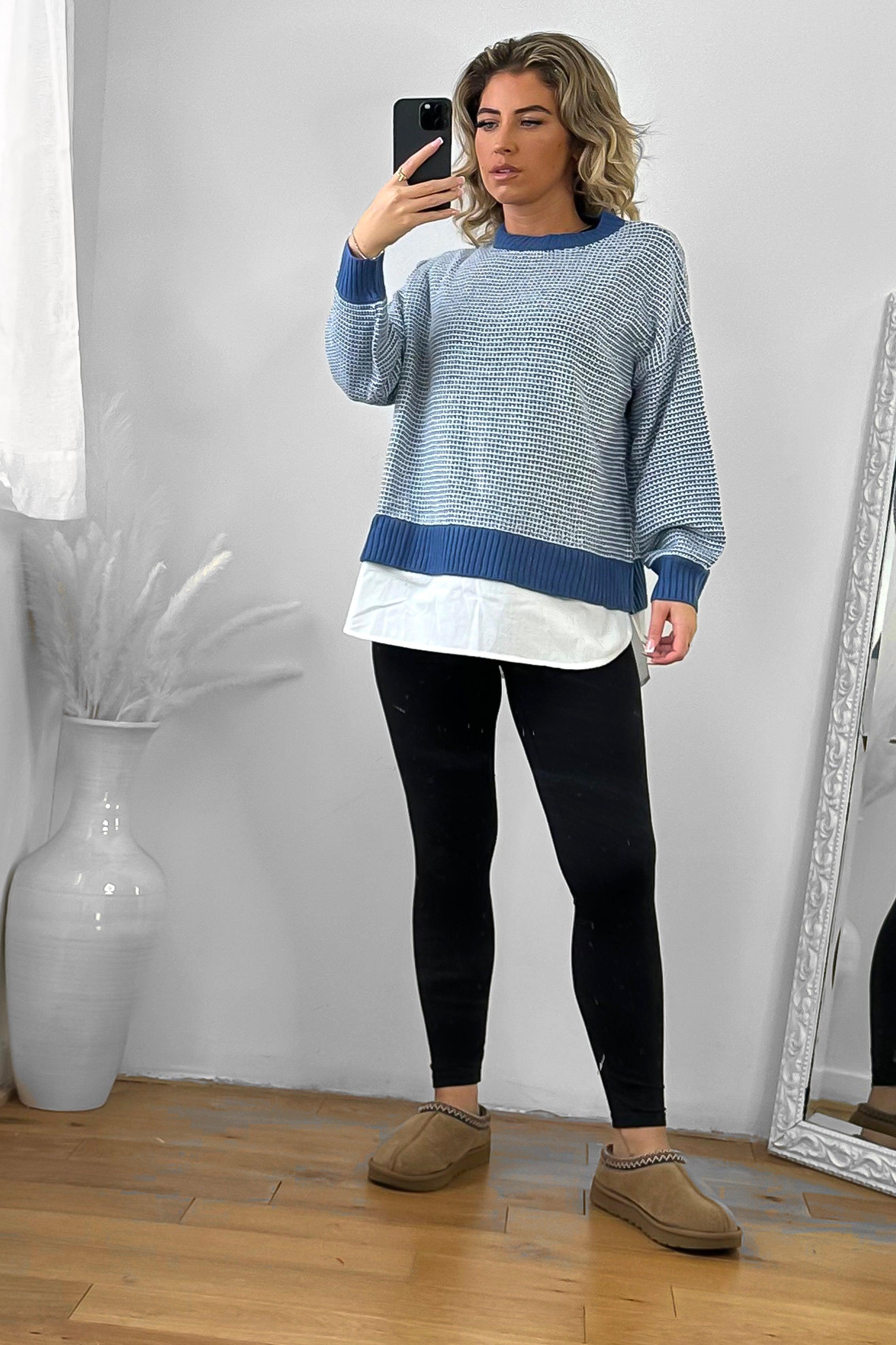 Shirt Hem Contrast Stripe Pullover-SinglePrice