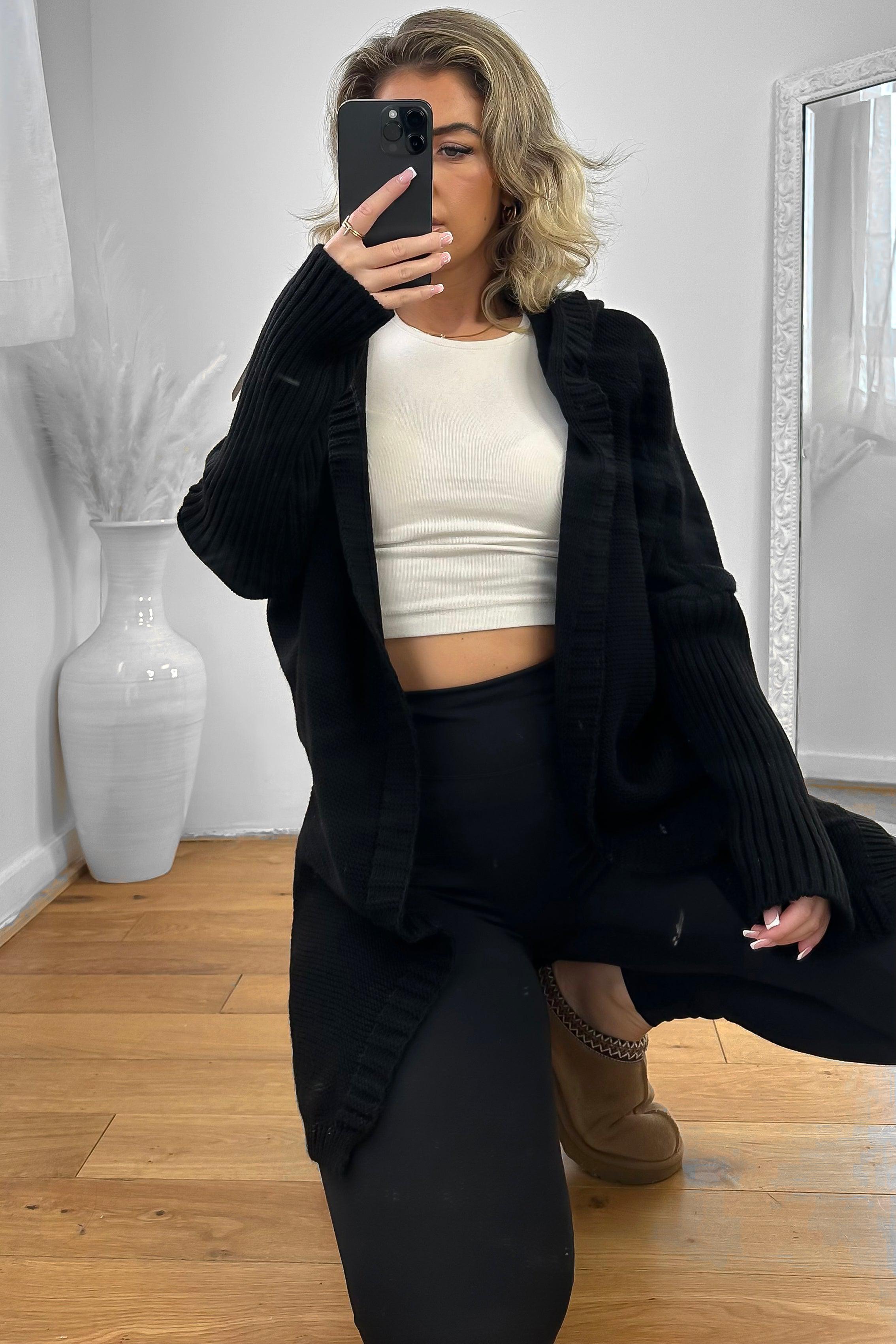 Batwing Sleeves Open Front Hooded Cardigan-SinglePrice