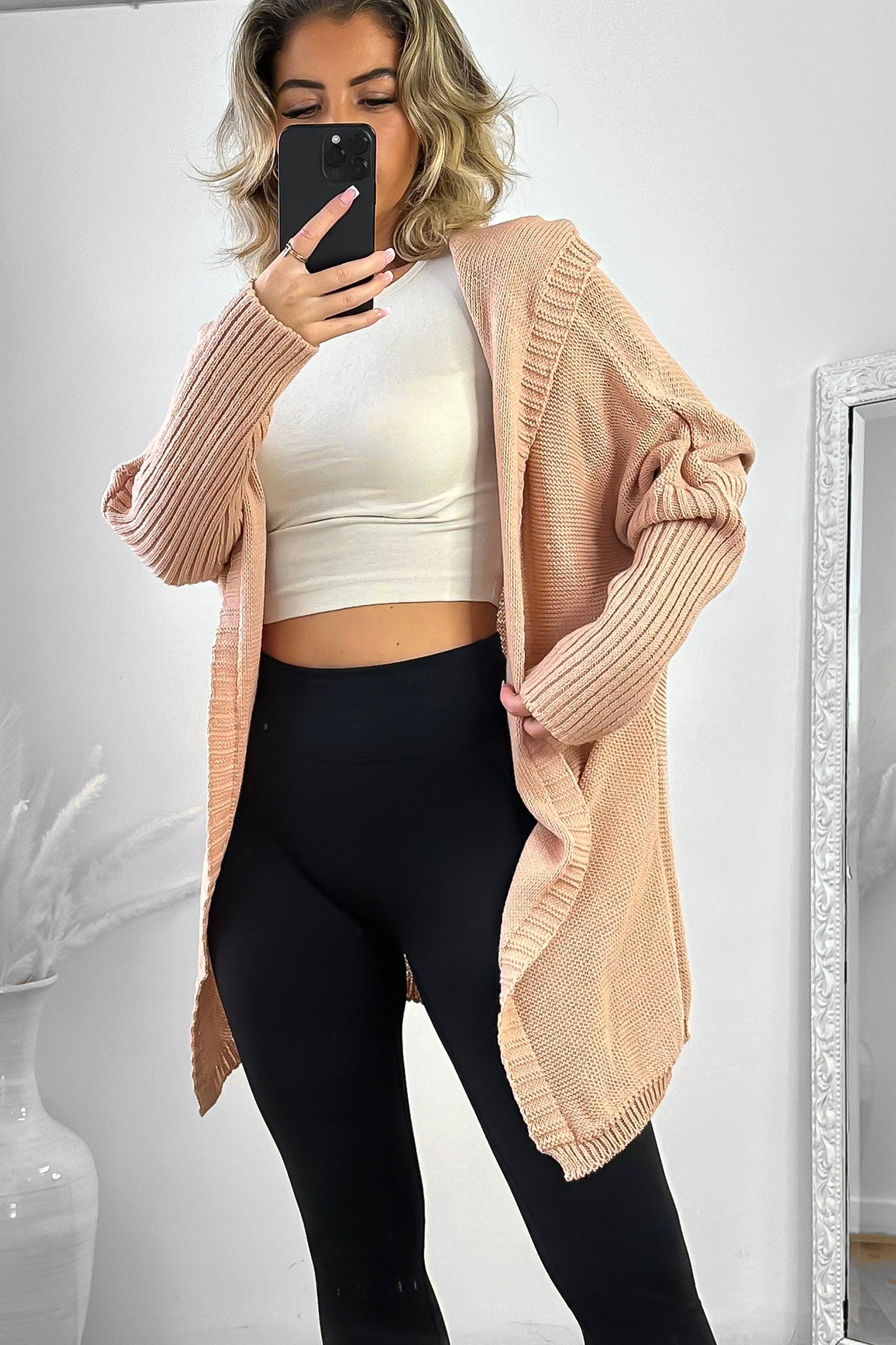 Batwing Sleeves Open Front Hooded Cardigan-SinglePrice