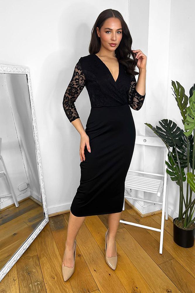 Black lace bodycon midi dress outlet