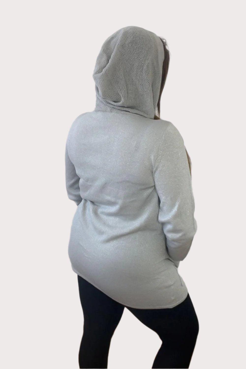 Grey Sheer Panels Hooded Cardigan-SinglePrice