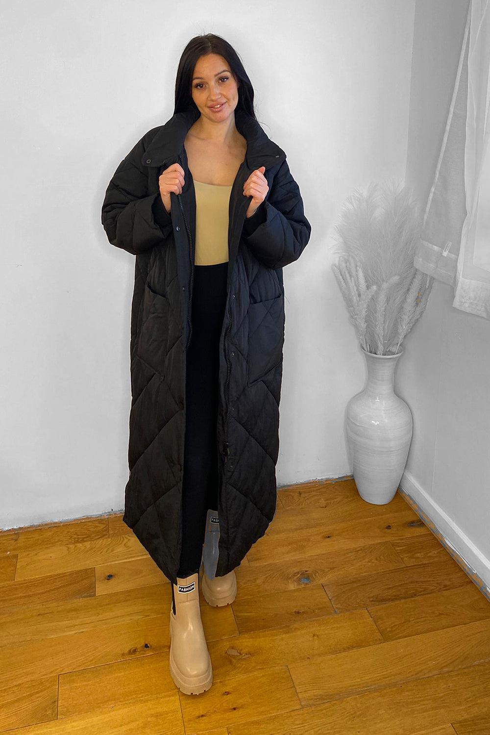 High Neck Quilted Midi Puffer Coat-SinglePrice