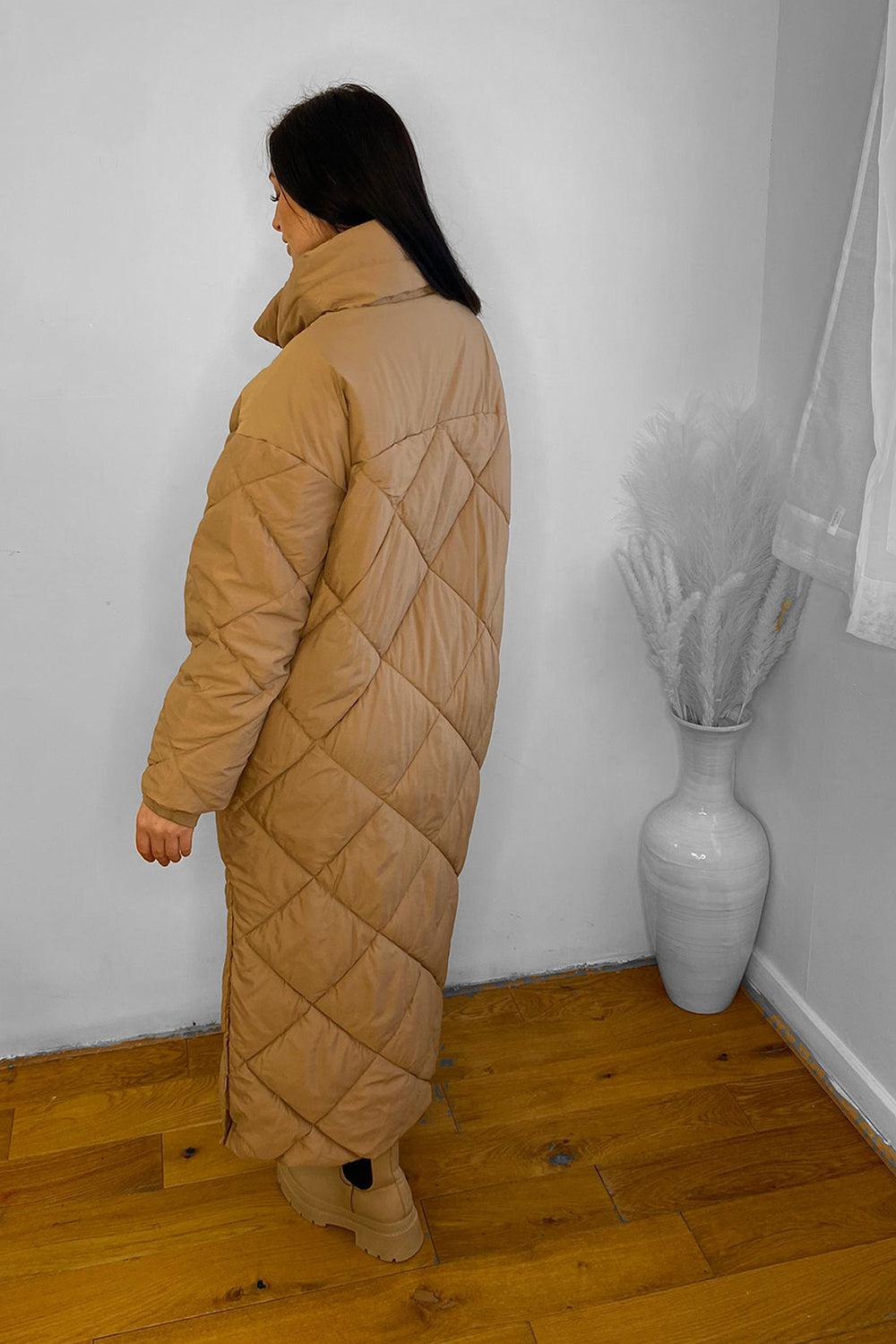 High Neck Quilted Midi Puffer Coat-SinglePrice