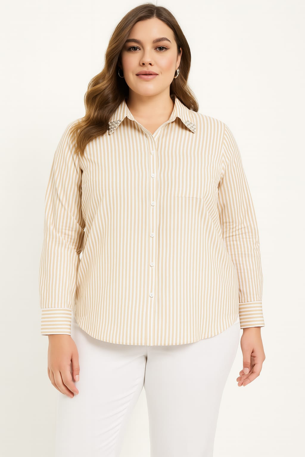Wholesale Women's Collar Embellished Stripe Shirt (PACK OF 6)