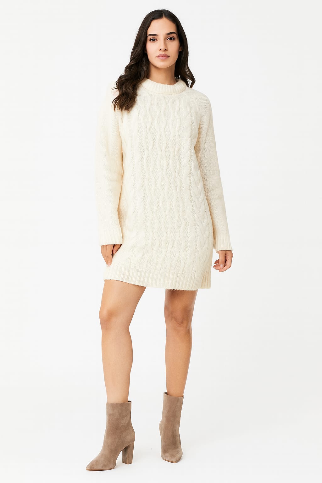 Cable Knit Crew Neck Crew Neck Jumper Dress