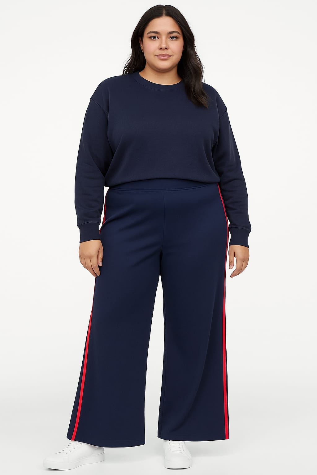 Plus Size Stretchy Side Stripe Wide Leg Casual Trousers