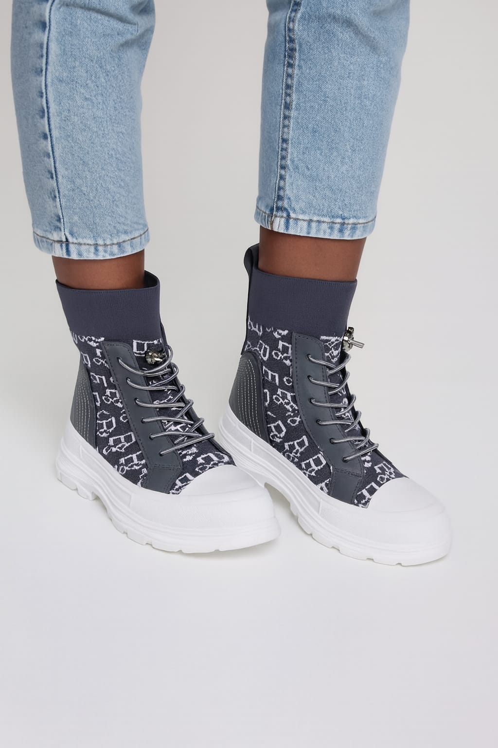 Rubber Chunky Sole Sock Style Ankle Sneakers