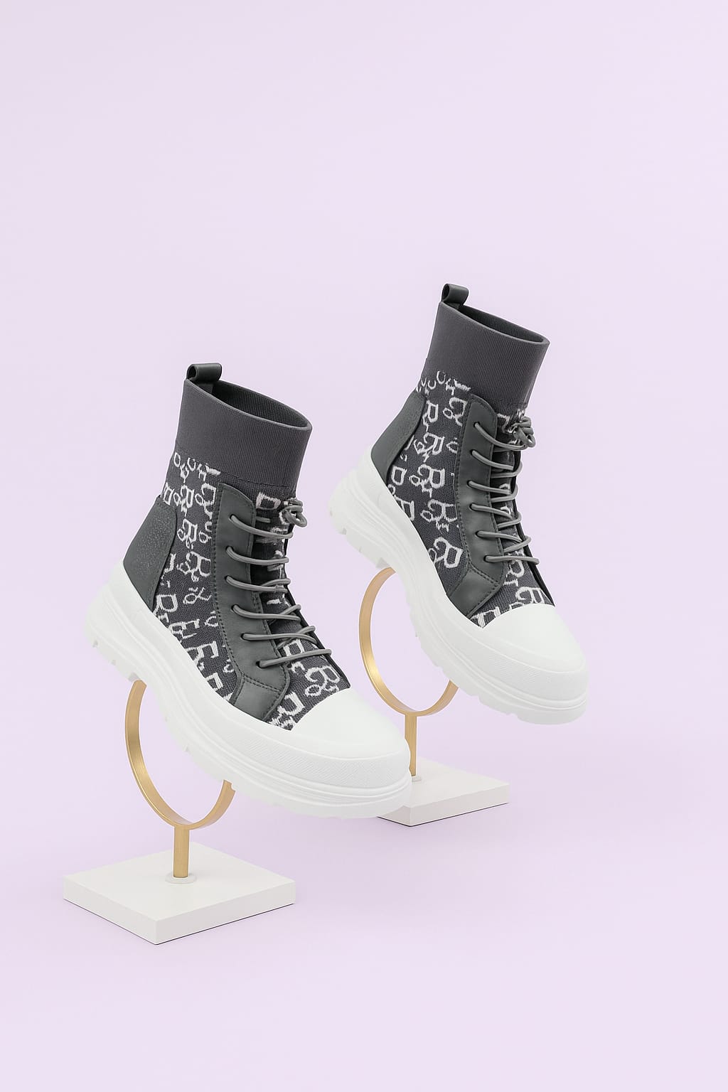 Rubber Chunky Sole Sock Style Ankle Sneakers