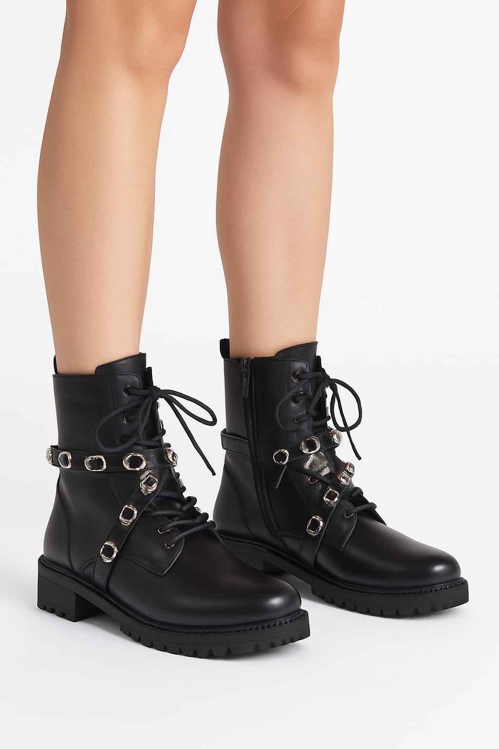 Cobalt Style Jewel Embellished Leather Look Ankle Boots