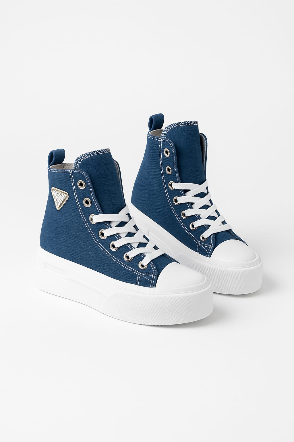 White Rubber Sole Chunky High-Top Sneakers