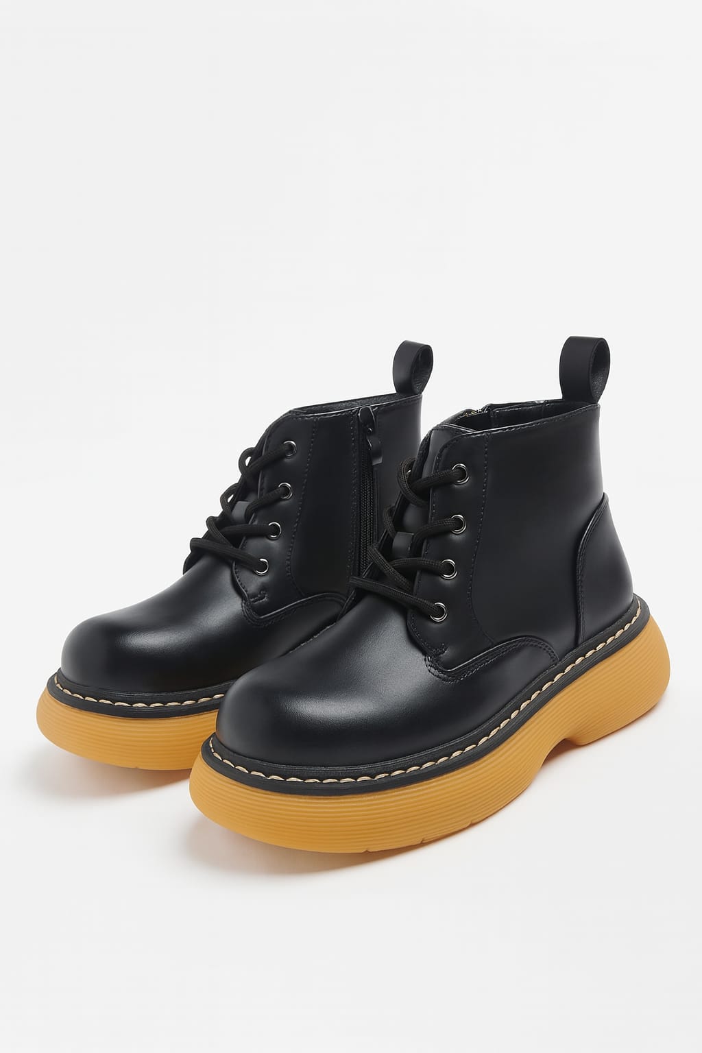 Chunky Contrast Sole Leather Look Ankle Boots