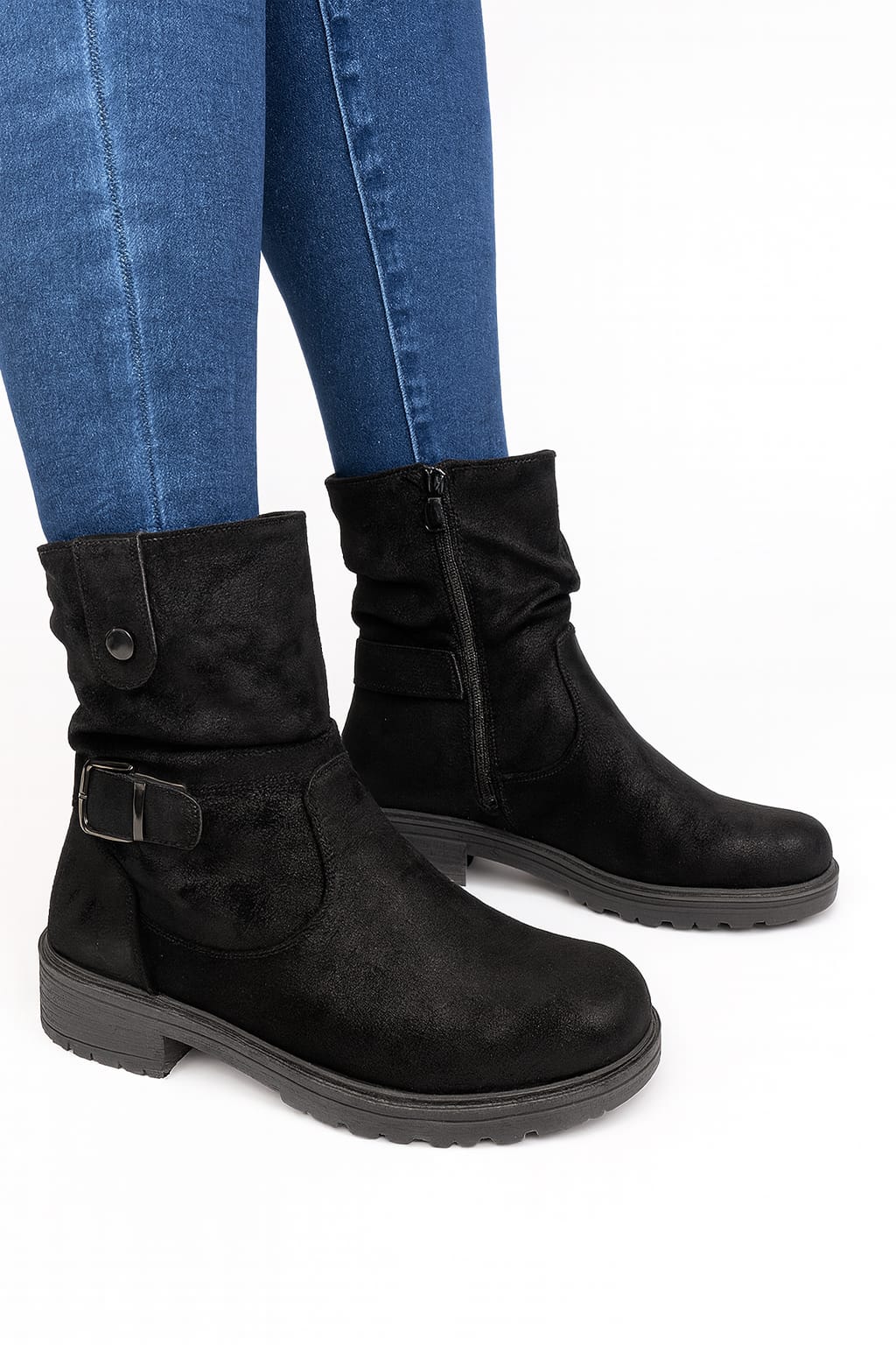 Mid Calf Faux Suede Black Boots