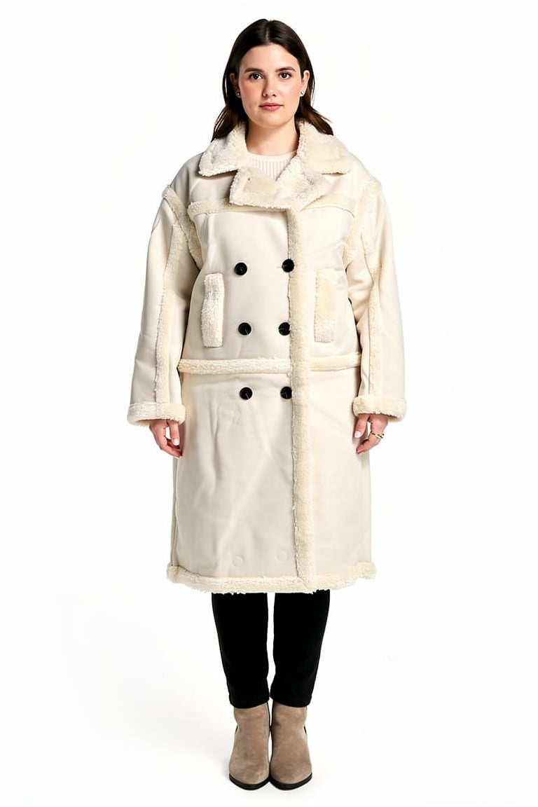 Wholesale Women's Leather Look Shearling Style Lining Mid Calf Length Coat (PACK OF 6)