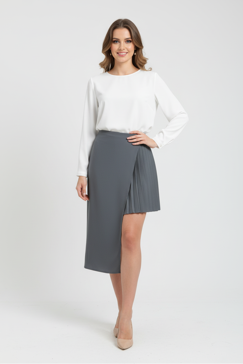 Asymmetric Pleated Detail A-Line Skirt