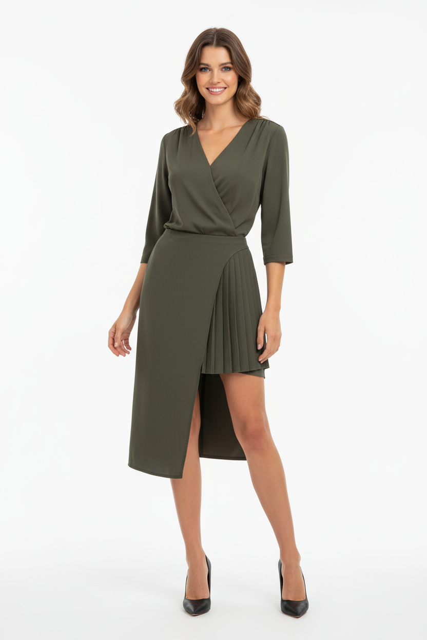 Asymmetric Pleated Detail A-Line Skirt
