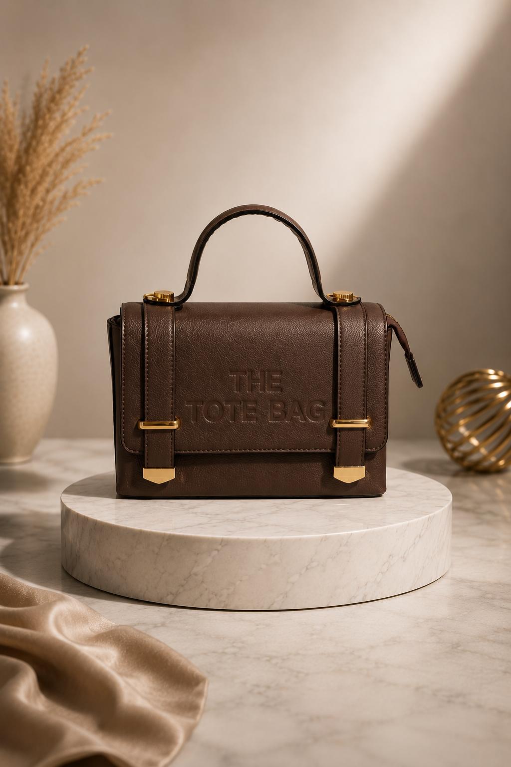 Vegan Leather Embossed Flap Hard Shell Medium Size Tote Bag