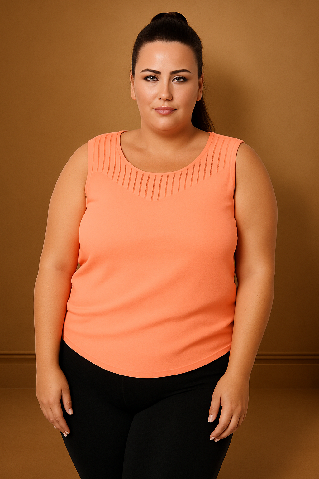 Coral Pleated Neck Detail Sleeveless Top