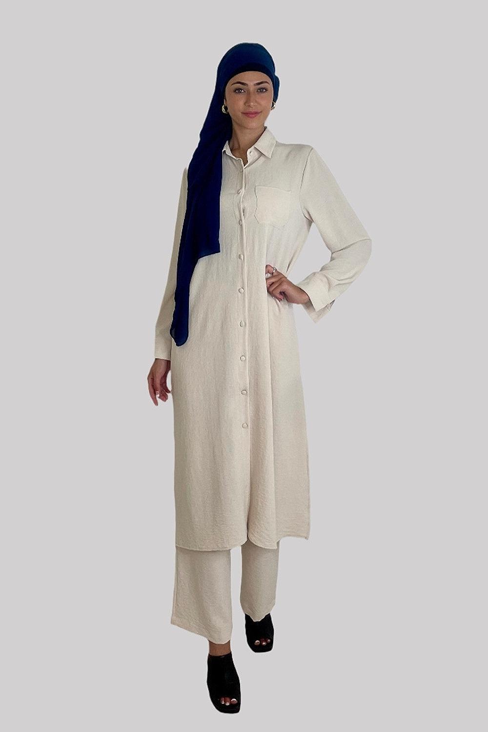 Classic Longline Button Down Shirt And Wide Leg Trousers Coord Set-SinglePrice