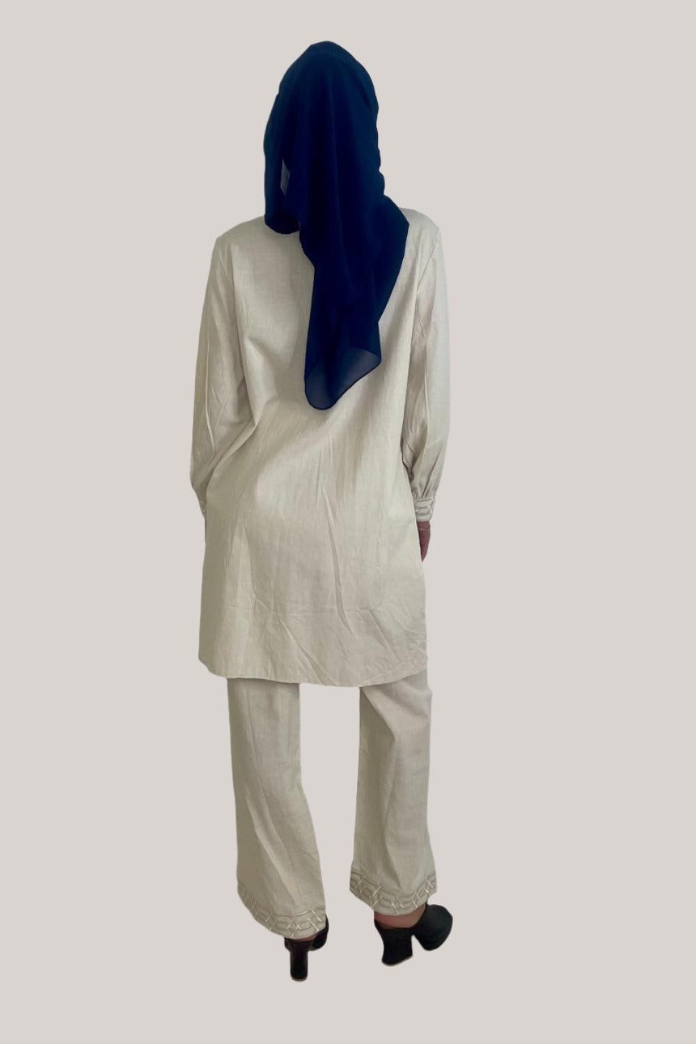 Embroidered Embellished Detail Kurta And Wide Leg Trousers Traditional Coord Set-SinglePrice