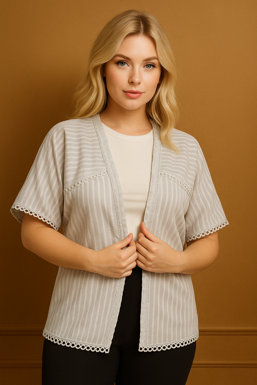 Stripy Crochet Hem Blouse