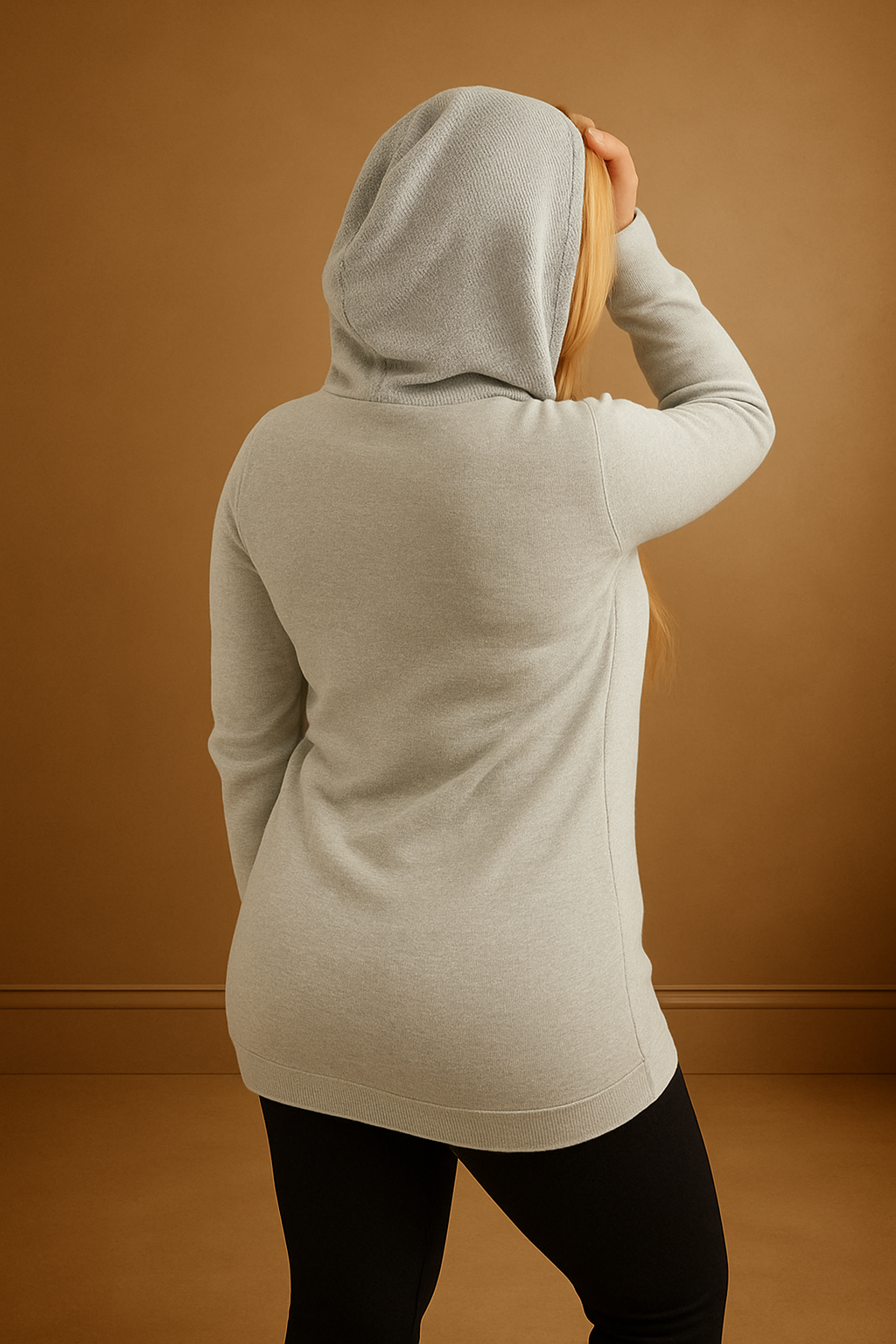 Grey Sheer Panels Hooded Cardigan