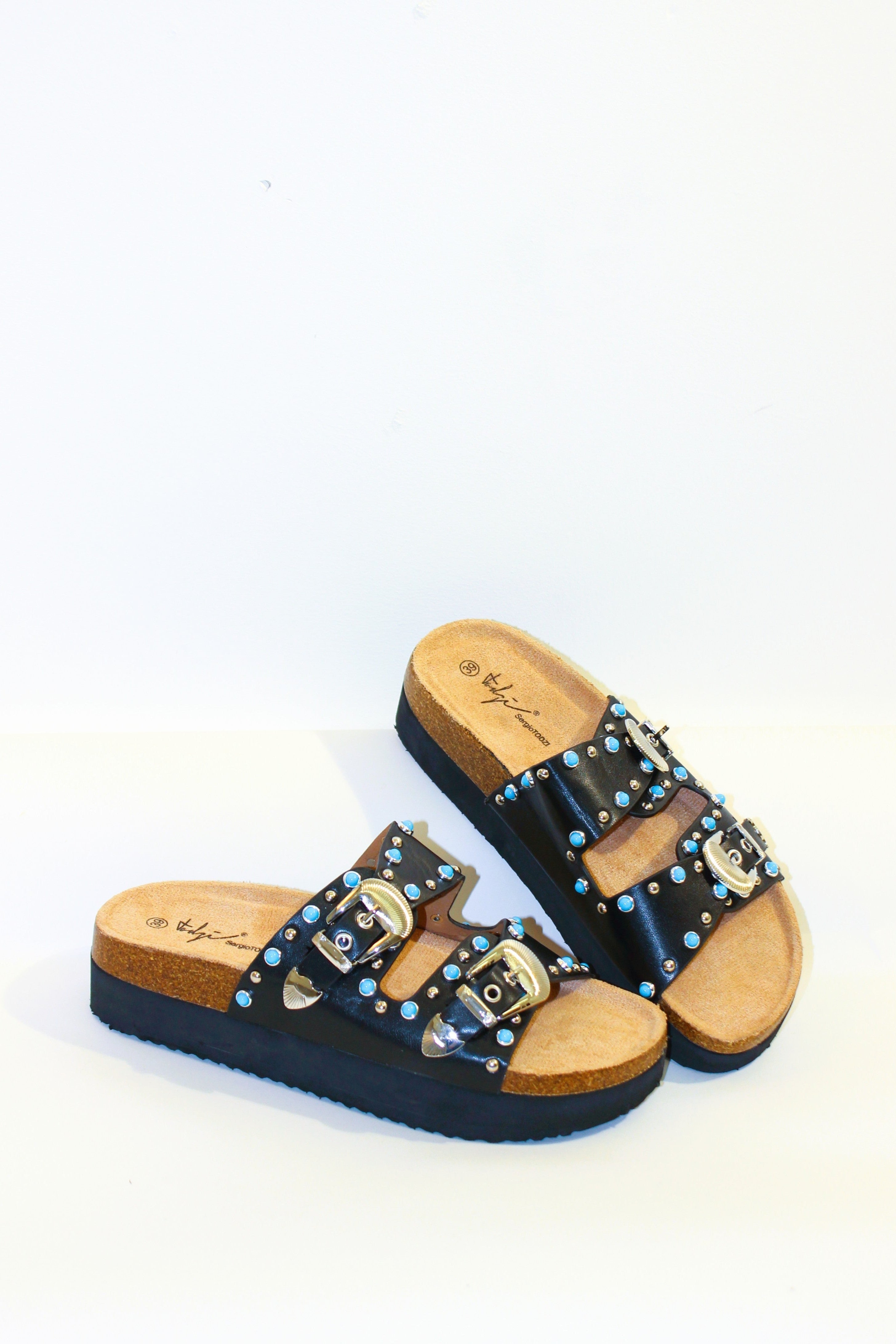 Wholesale Women's Rubber And Cork Sole Bided Buckle Design Sliders (BOX OF 12)
