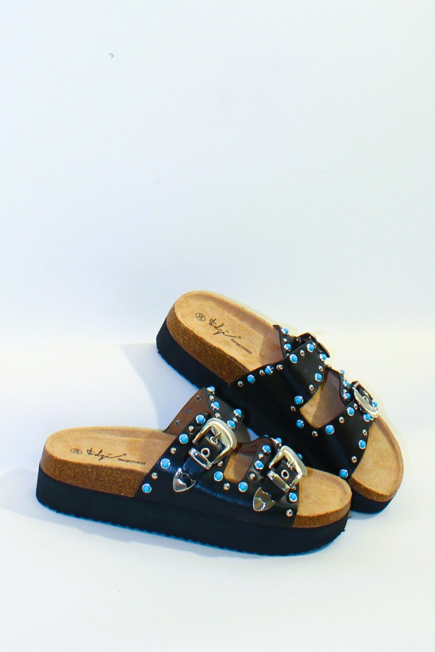 Wholesale Women's Rubber And Cork Sole Bided Buckle Design Sliders (BOX OF 12)