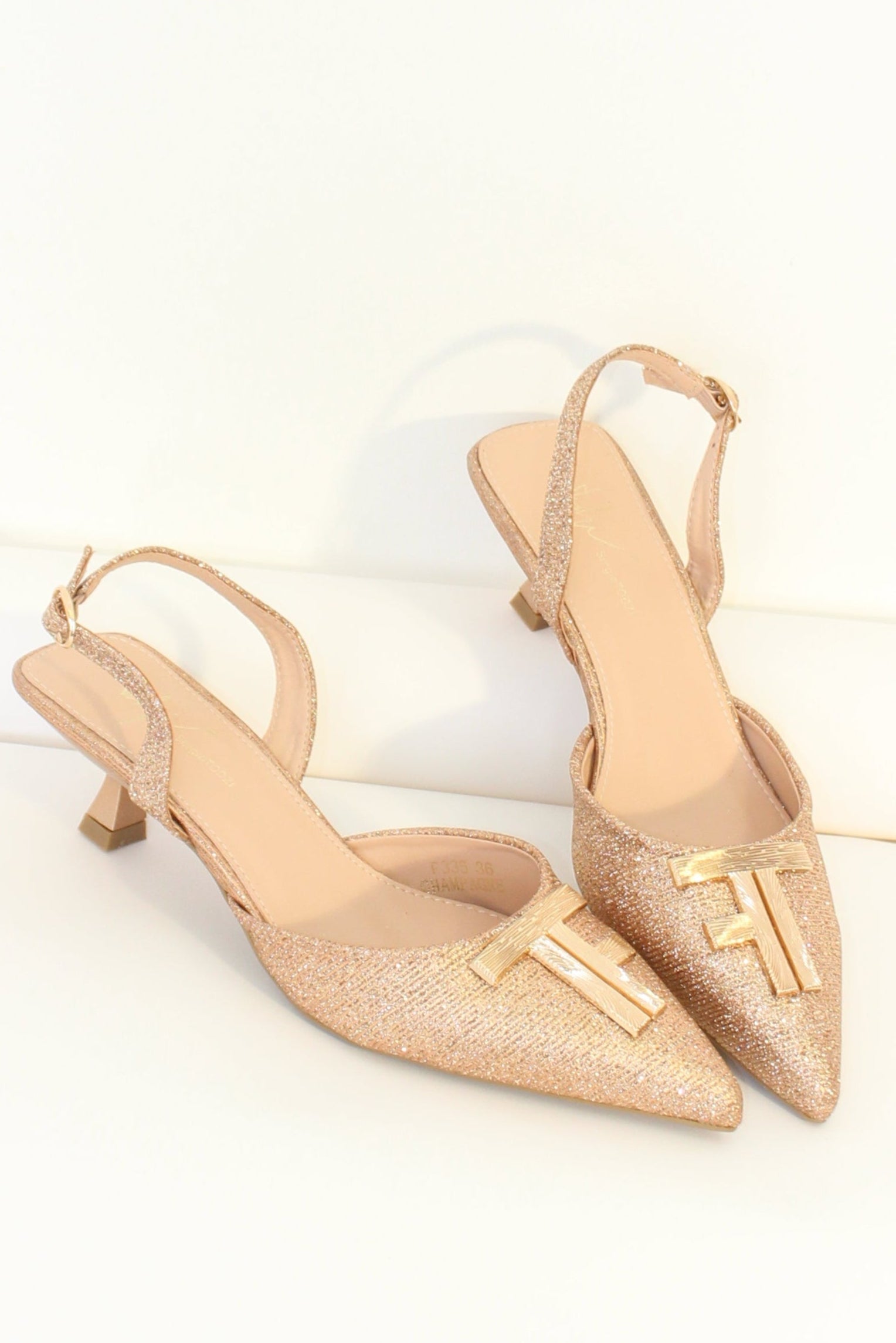 Wholesale Women's Pointed Toe Shimmer Textile Kitten Heel Shoes (BOX OF 12)