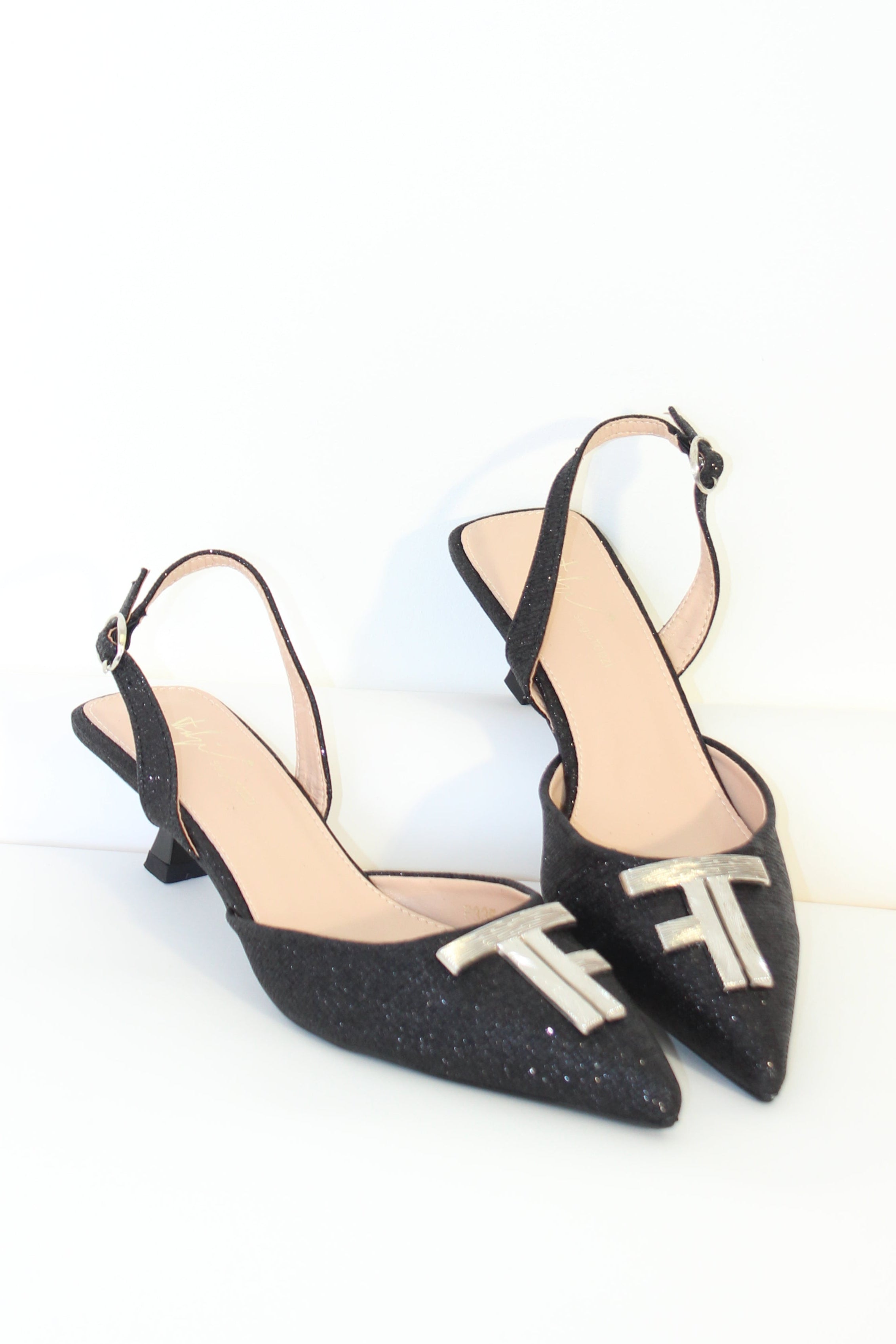 Wholesale Women's Pointed Toe Shimmer Textile Kitten Heel Shoes (BOX OF 12)
