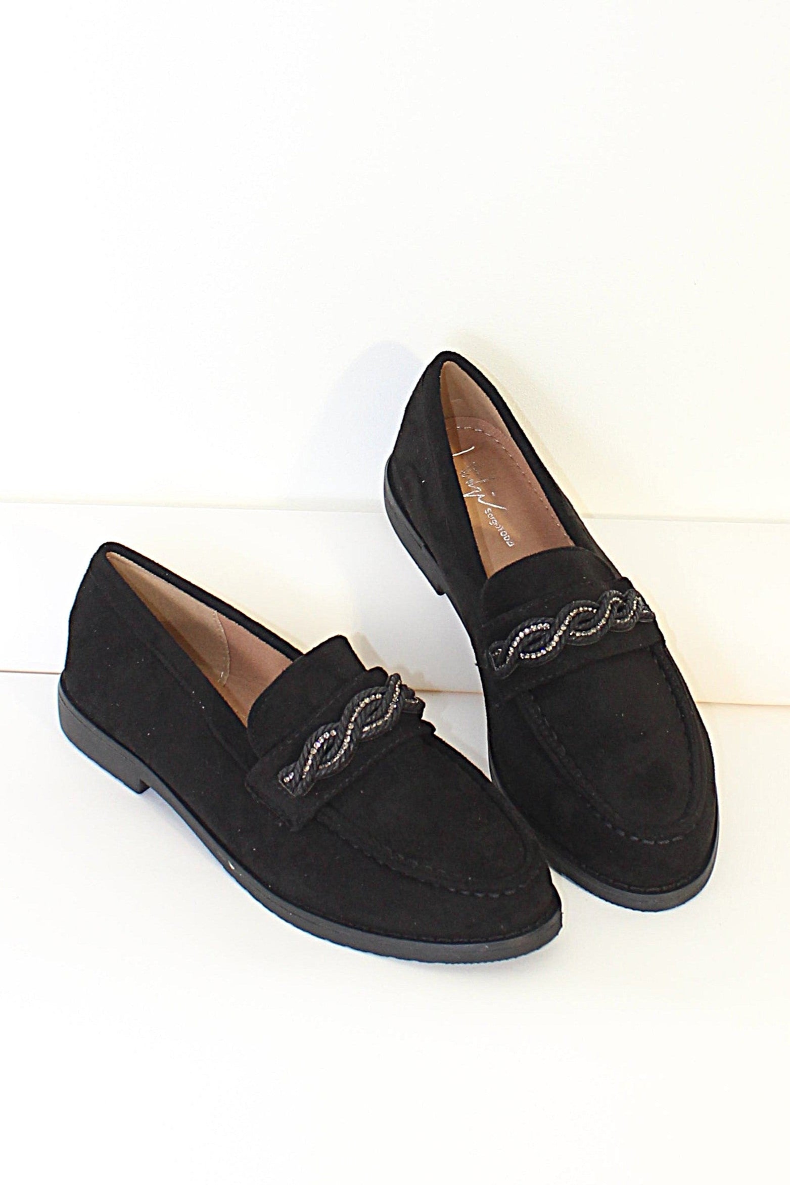 Wholesale Women's Crystal Embellished Vegan Suede Flat Shoes (BOX OF 12)