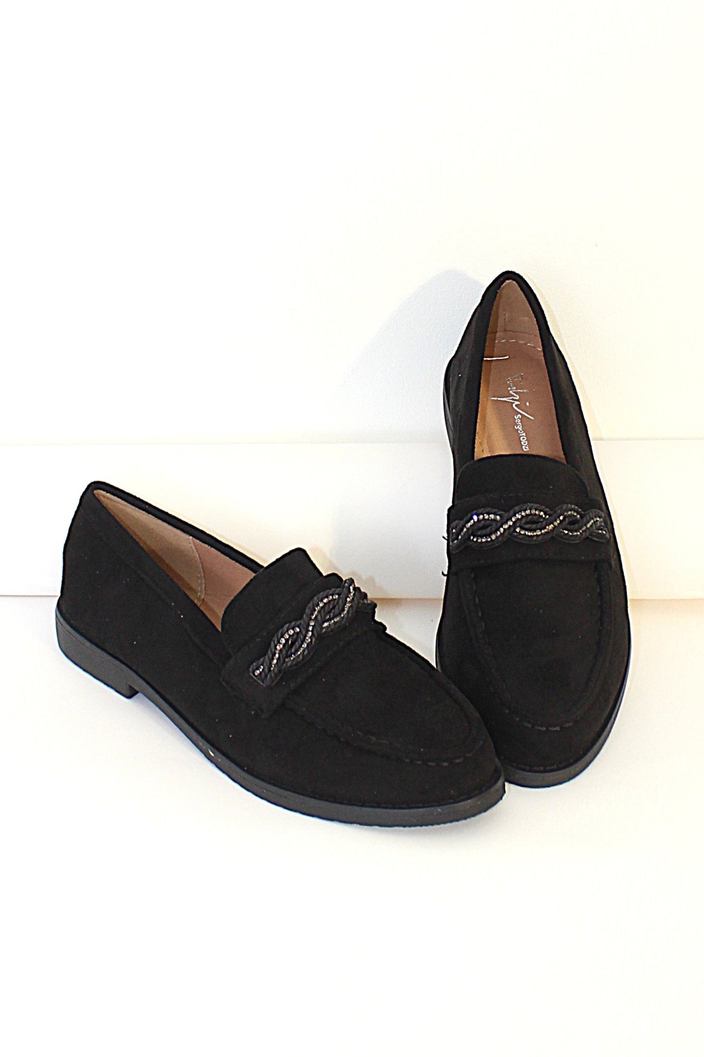 Wholesale Women's Crystal Embellished Vegan Suede Flat Shoes (BOX OF 12)