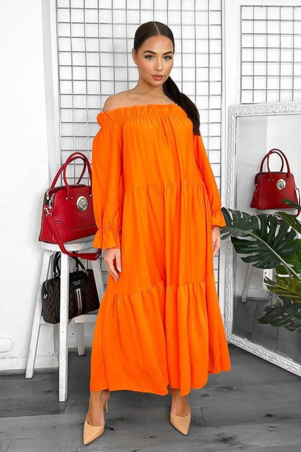 Tiered Off Shoulder Maxi Dress-SinglePrice