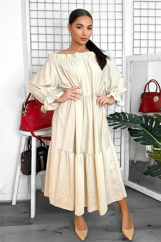 Tiered Off Shoulder Maxi Dress-SinglePrice