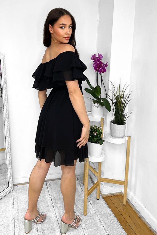 Double Frill Bardot Chiffon Dress-SinglePrice