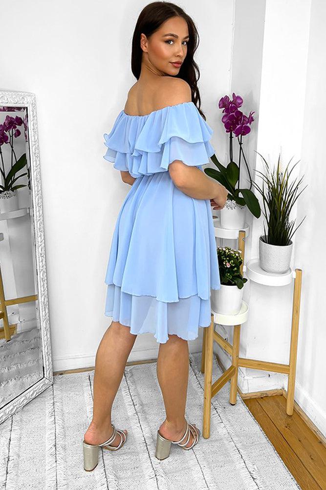 Double Frill Bardot Chiffon Dress-SinglePrice
