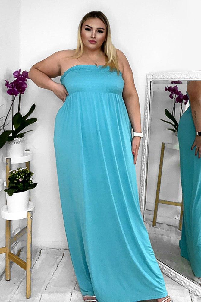 Shirred Bust Jersey Boobtube Maxi Dress-SinglePrice