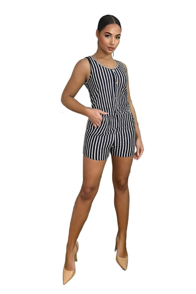 Contrast Stripe Satin Playsuit-SinglePrice