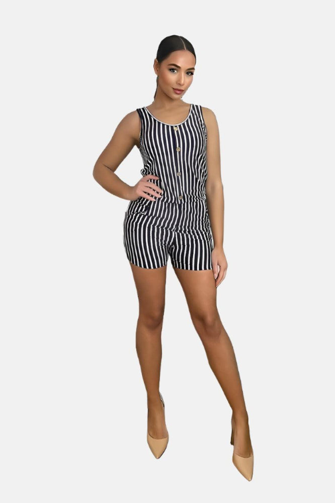 Contrast Stripe Satin Playsuit-SinglePrice