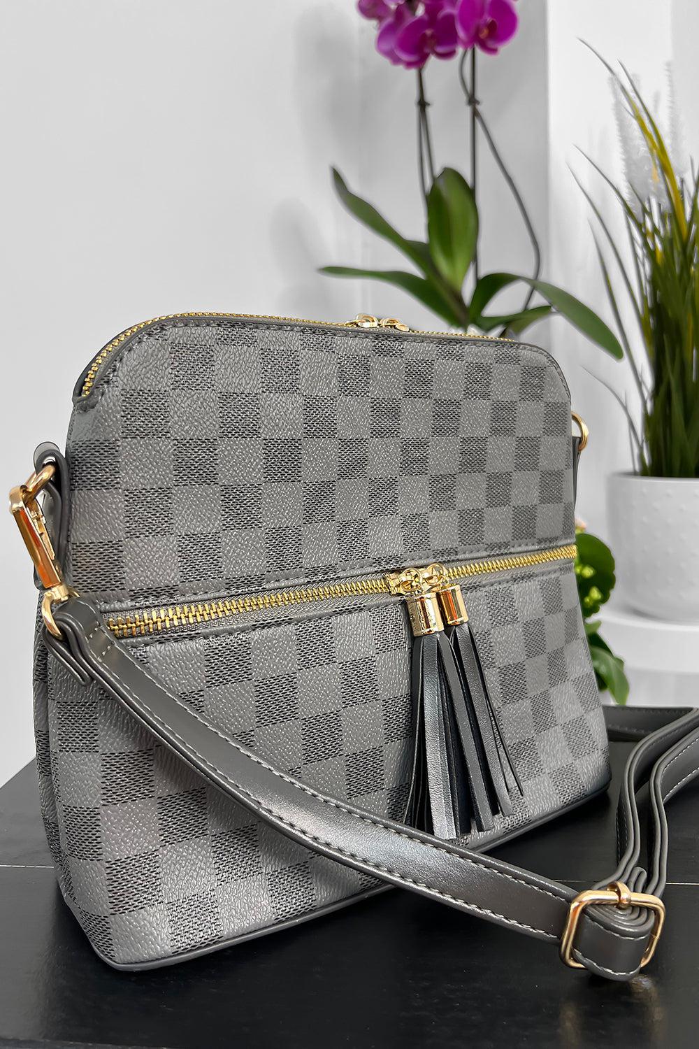 Two-tone Grey Check Double Tassel Handbag-SinglePrice