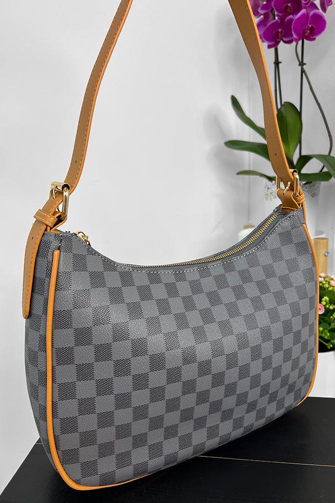 Vegan Leather Checked Pattern Shoulder Bag-SinglePrice
