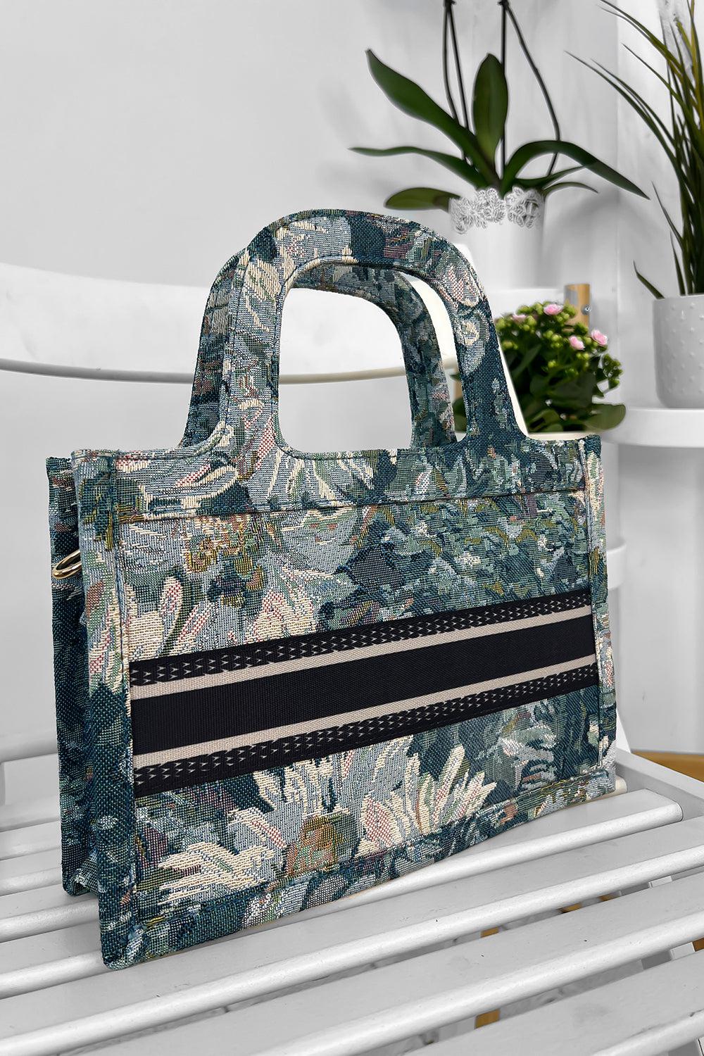 Floral Jacquard Hard Handles Handbag-SinglePrice