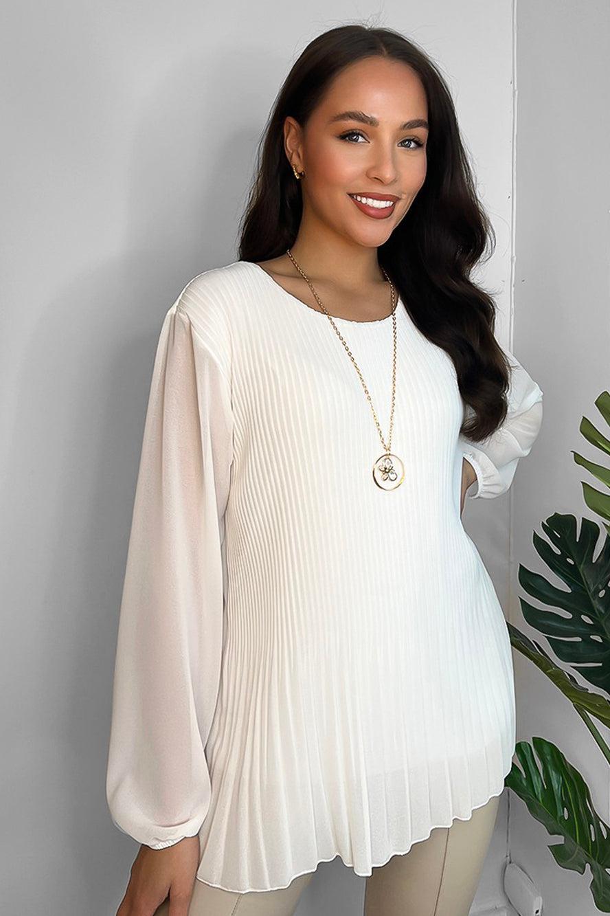 Pleated Chiffon Necklace Blouse-SinglePrice