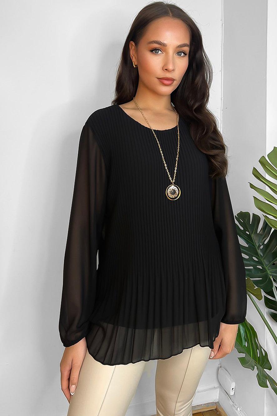Pleated Chiffon Necklace Blouse-SinglePrice