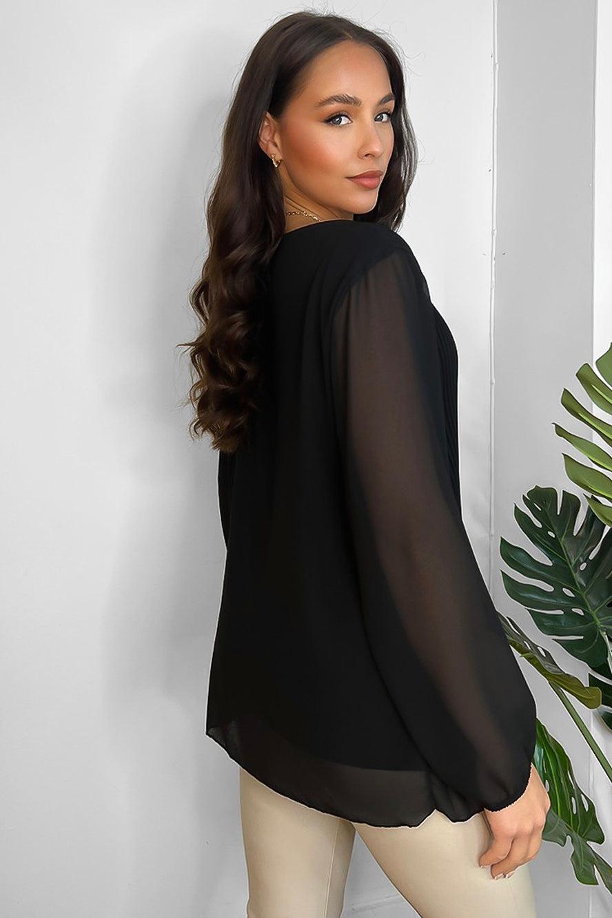 Pleated Chiffon Necklace Blouse-SinglePrice