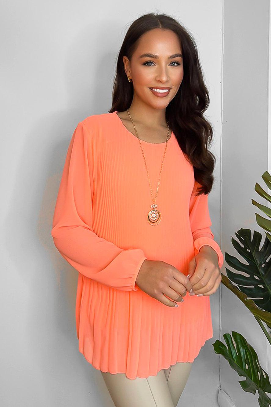 Pleated Chiffon Necklace Blouse-SinglePrice