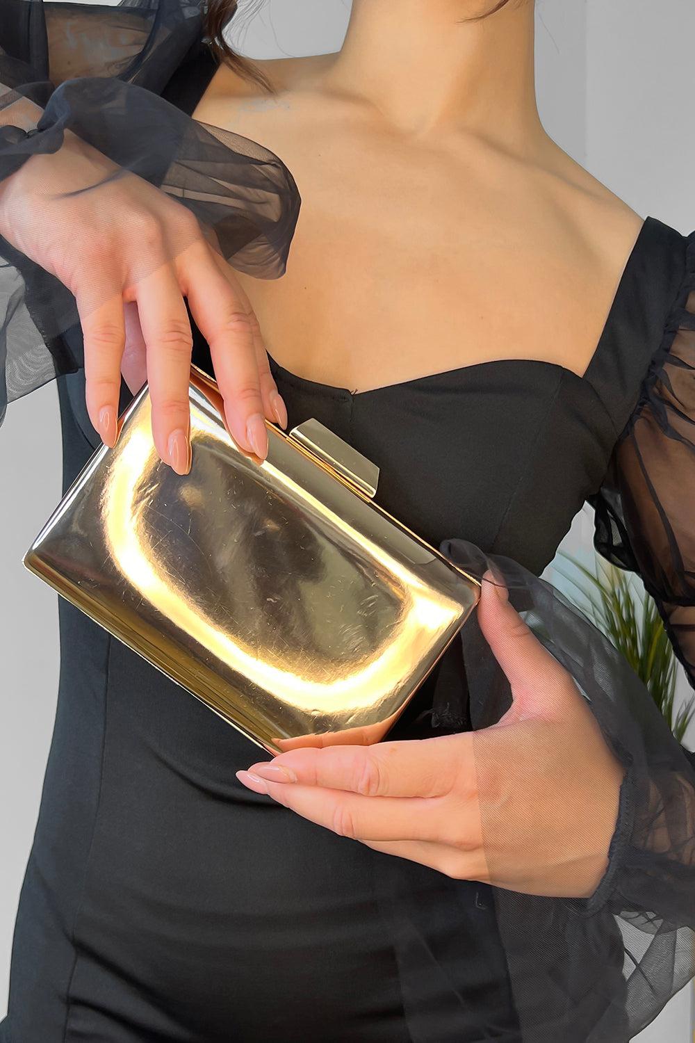 Rose Gold Mirror Look Clipframe Handbag-SinglePrice